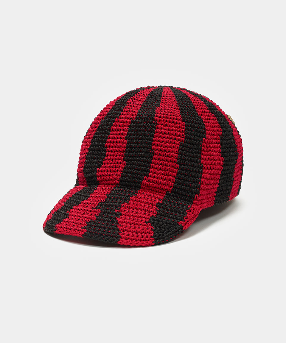 Striped Crochet Cap - Red