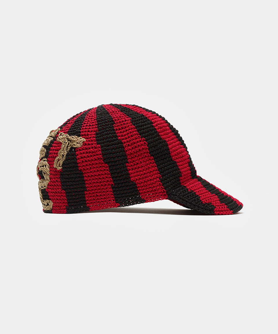 Striped Crochet Cap - Red