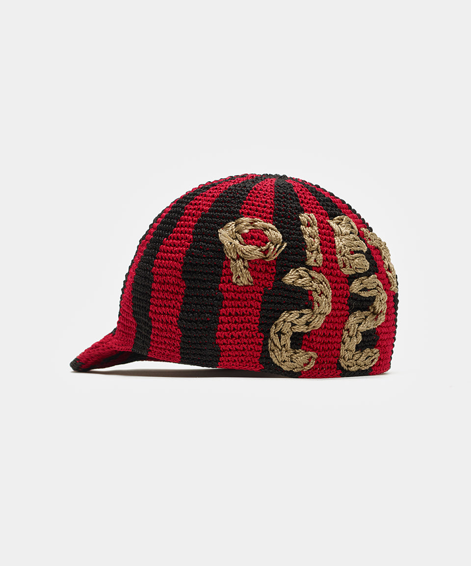 Striped Crochet Cap - Red